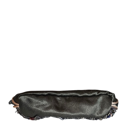 Embellished Sequinned and Beaded Satin Clutch with Floral Detail - Picture 3 of 8